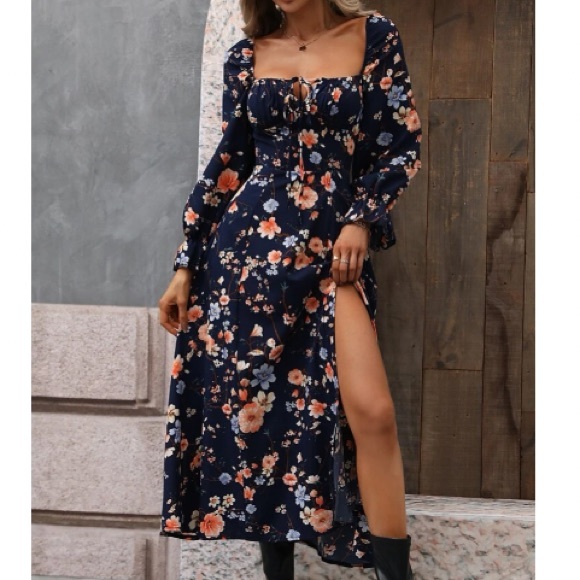 Boho Floral Print Ruffle Sleeve Maxi Dress - Picture 9 of 15